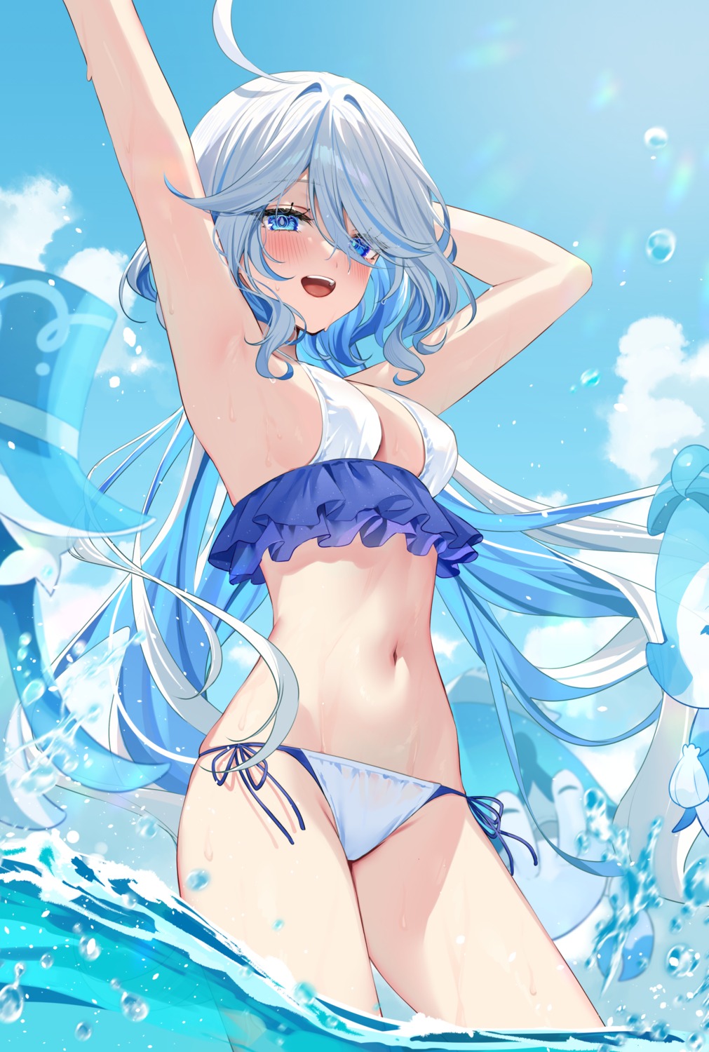 Hizuki Higure Genshin Impact Furina Bikini Heterochromia Swimsuits Wet